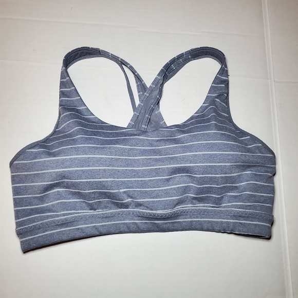 Athleta Transcendence Sports Bra Gray White Striped Women's L - Picture 3 of 8